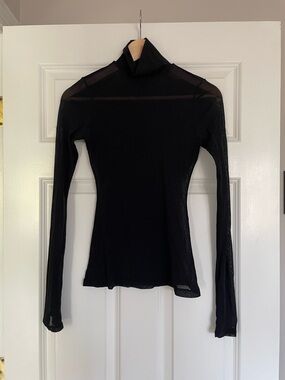 Black Sheer Turtleneck Long-Sleeve Top